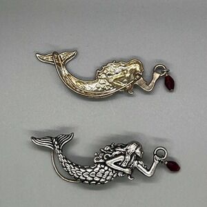 Silver Mermaid Pendant Charm Vintage Women's Accessories Set Of 2‎ (for Jewelry)